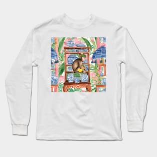 Monkey on the shelf with chinoiserie jars Long Sleeve T-Shirt